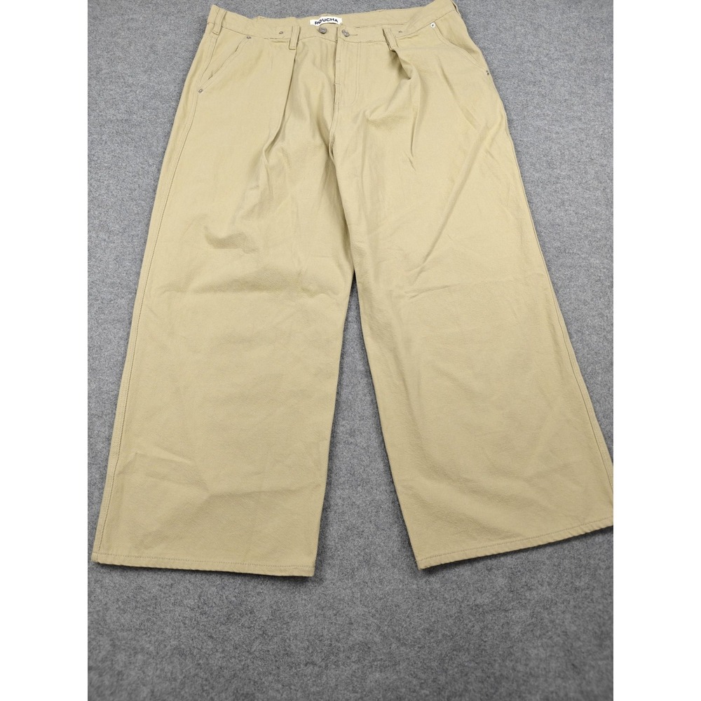 Roucha Pants Mens 42x29 Beige Wide Leg Pleated Khaki Denim Relaxed Fit Casual